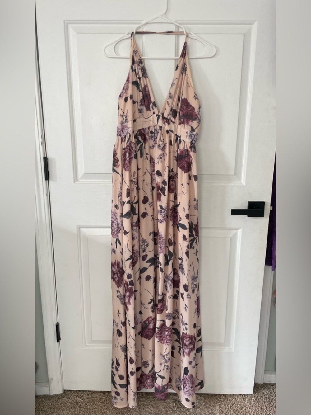 SHEIN Blush Pink Floral V-Neck Maxi Dress